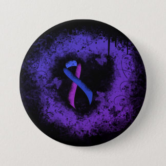 Blue and Purple Ribbon Grunge Heart Pinback Button