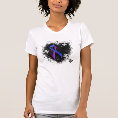 Blue and Purple Ribbon Grunge Heart T_Shirt