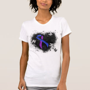 Blue and Purple Ribbon Grunge Heart T-Shirt