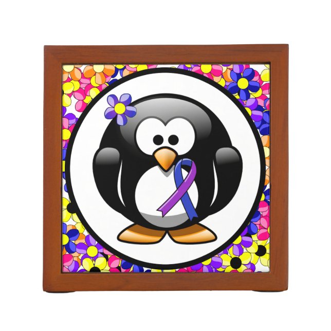 Blue and Purple Ribbon Penguin Pencil Holder (Back)