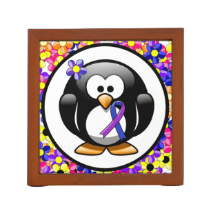 Blue and Purple Ribbon Penguin Pencil Holder