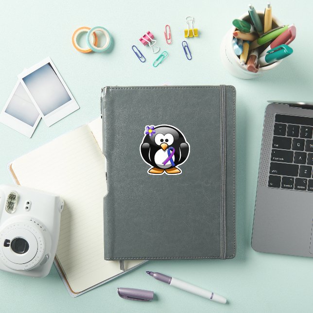 Blue and Purple Ribbon Penguin Sticker (iPad Cover)