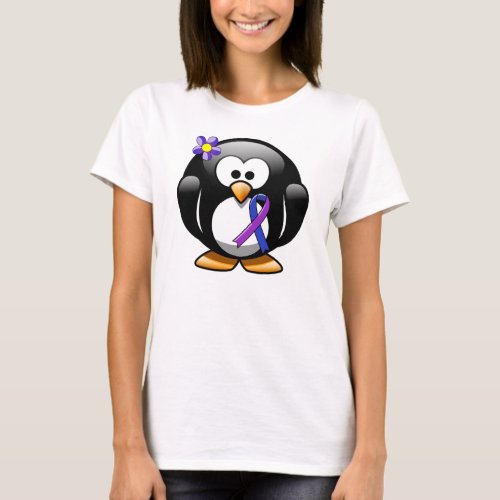 Blue and Purple Ribbon Penguin T_Shirt