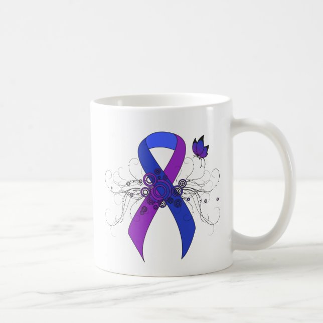 Blue and Purple Ribbon with Butterfly Coffee Mug (Right)