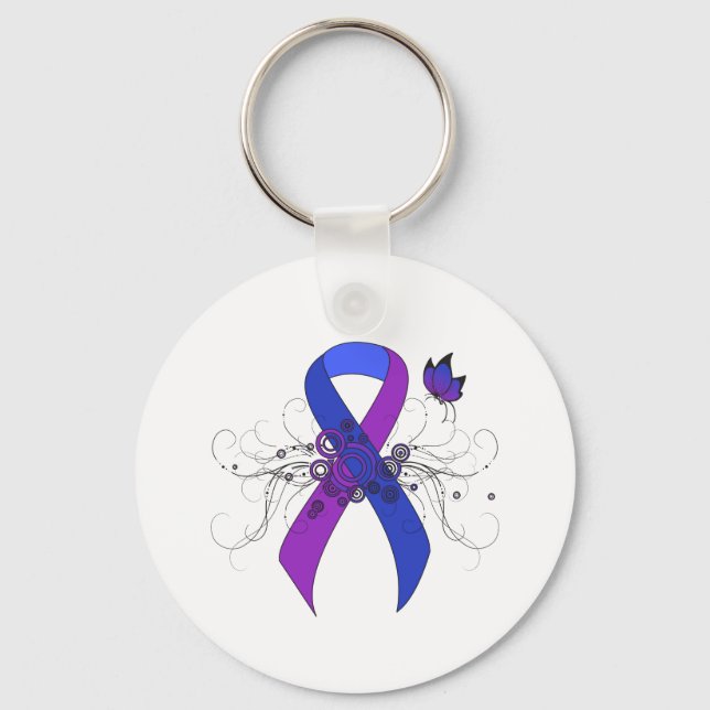 Blue and Purple Ribbon with Butterfly Keychain (Front)
