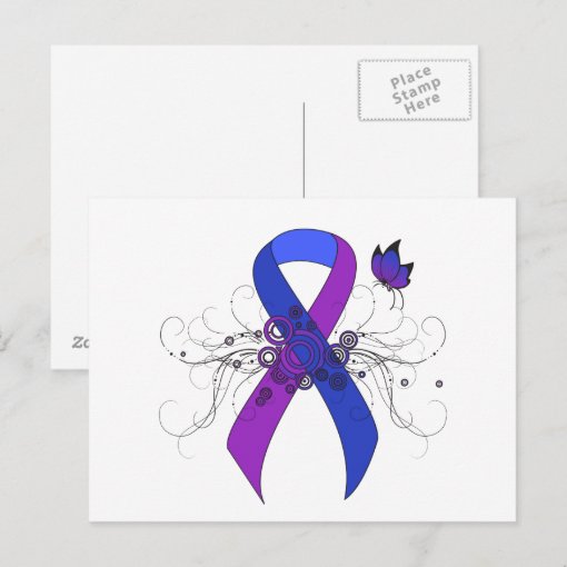 Blue and Purple Ribbon with Butterfly Postcard Zazzle