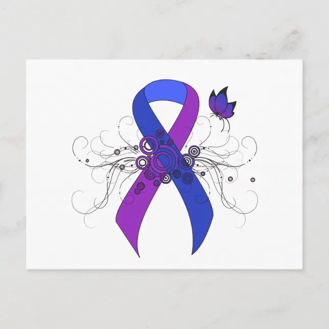 Blue and Purple Ribbon with Butterfly Postcard Zazzle