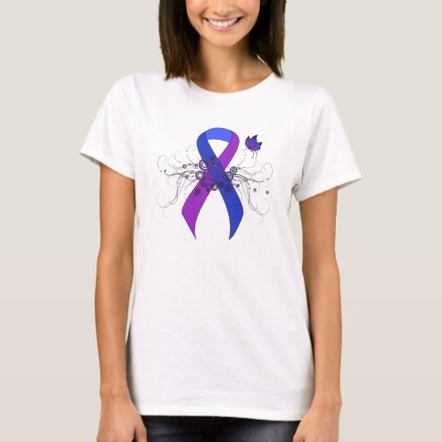 Blue and Purple Ribbon with Butterfly T_Shirt