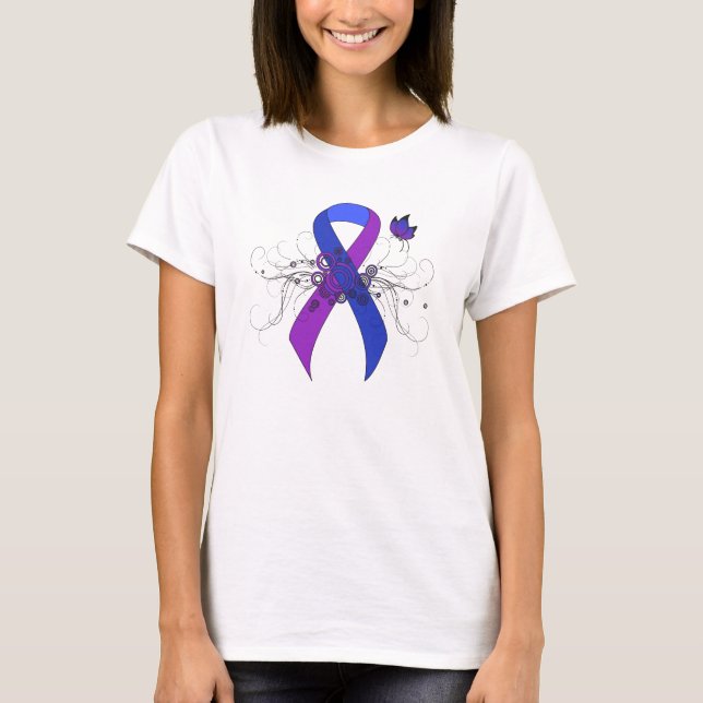 Blue and Purple Ribbon with Butterfly T-Shirt (Front)