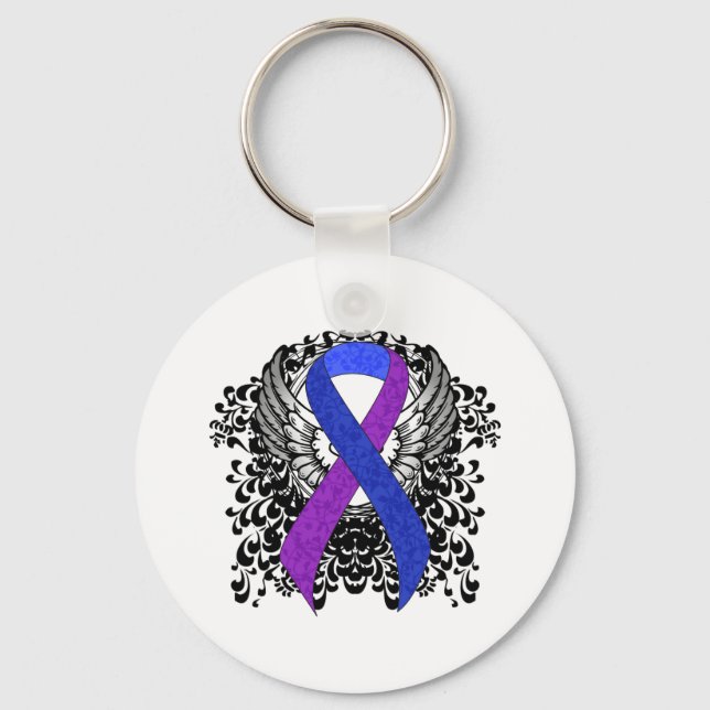 Blue and Purple Ribbon with Wings Keychain (Front)