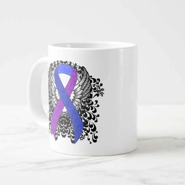 Blue and Purple Ribbon with Wings Large Coffee Mug (Front Left)