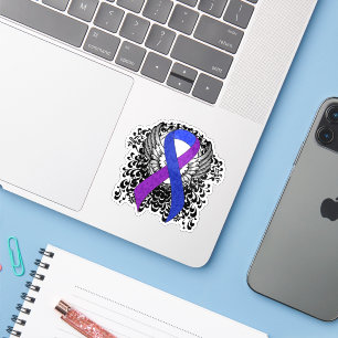 Blue and Purple Ribbon with Wings Sticker