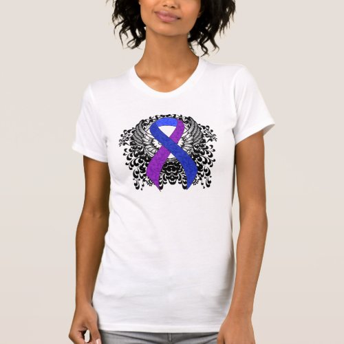 Blue and Purple Ribbon with Wings T_Shirt