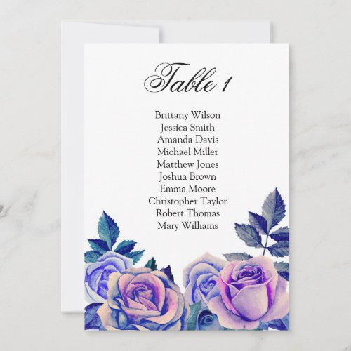 Blue and purple roses seating chart Table plan Invitation