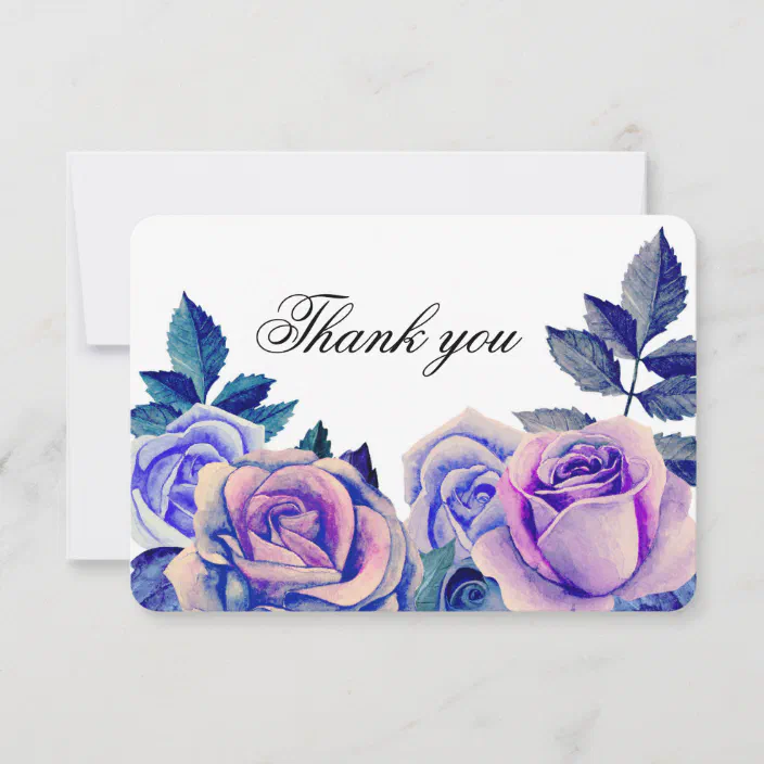 Blue And Purple Roses Thank You Floral Wedding Thank You Card Zazzle Com