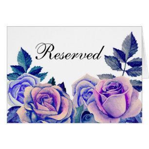 Blue and purple roses. Wedding reserved sign Cards