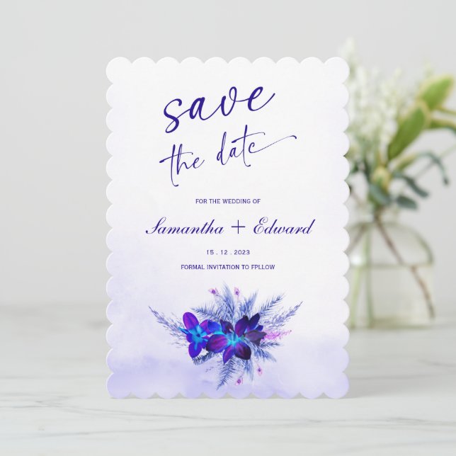 Blue and Purple Save the Date Card Ideas (Standing Front)