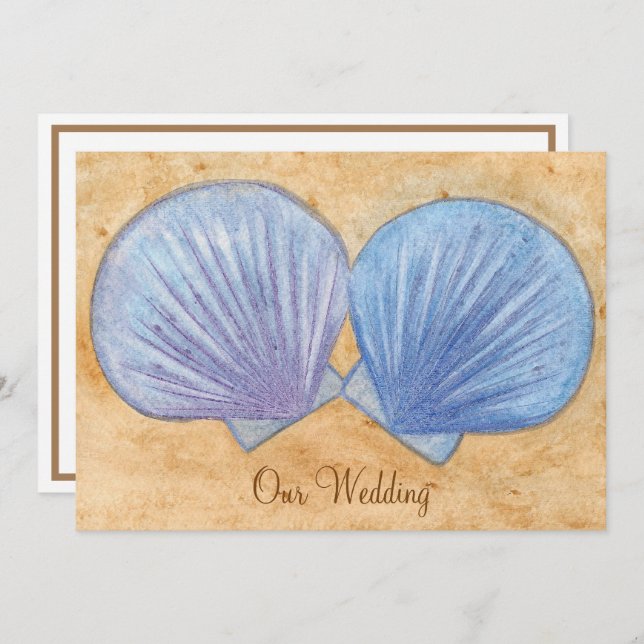 Blue and Purple Seashells Wedding Invitations (Front/Back)