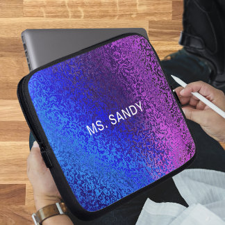 Blue and Purple Shiny Shades Abstract Add Name Laptop Sleeve