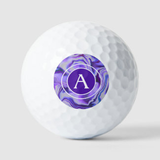 Blue and Purple Silky Marble Monogram Letter Golf Balls