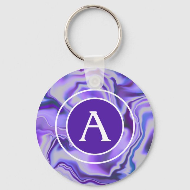 Blue and Purple Silky Marble Monogram Letter Keychain (Front)