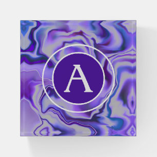 Blue and Purple Silky Marble Monogram Letter Paperweight
