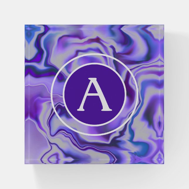 Blue and Purple Silky Marble Monogram Letter Paperweight (Front)