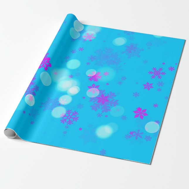 Blue and Purple Snowflake Wrapping Paper (Unrolled)