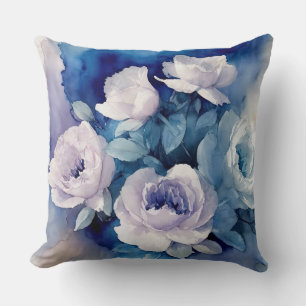 Blue and Purple Soft Watercolor floral Throw Pillow