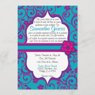 Blue and Purple Spanish Quinceañera Invitation