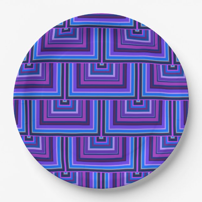 Blue and purple square scales paper plates (Front)