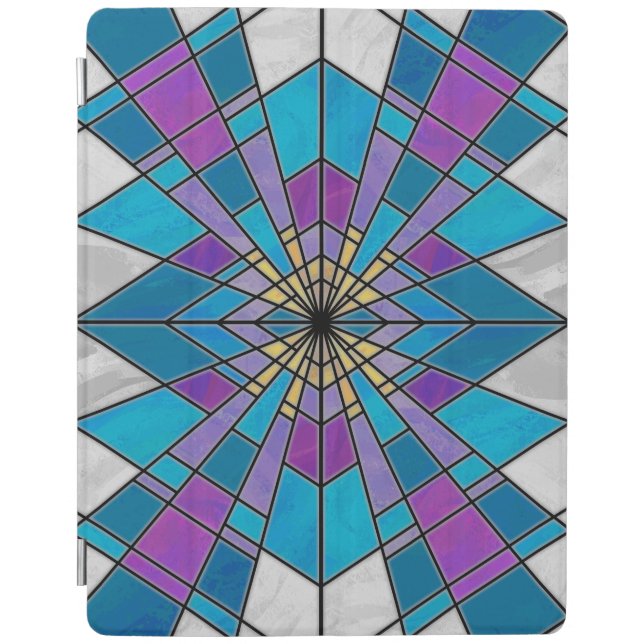 Blue and Purple Stain Glass Pattern iPad Smart Cover (Front)