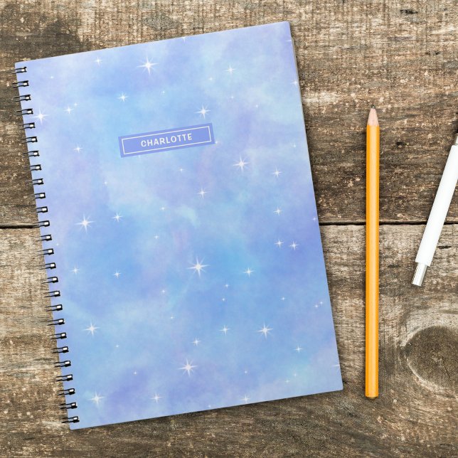 Blue and Purple Stars and Clouds Cute Personalized Notebook (Creator Uploaded)