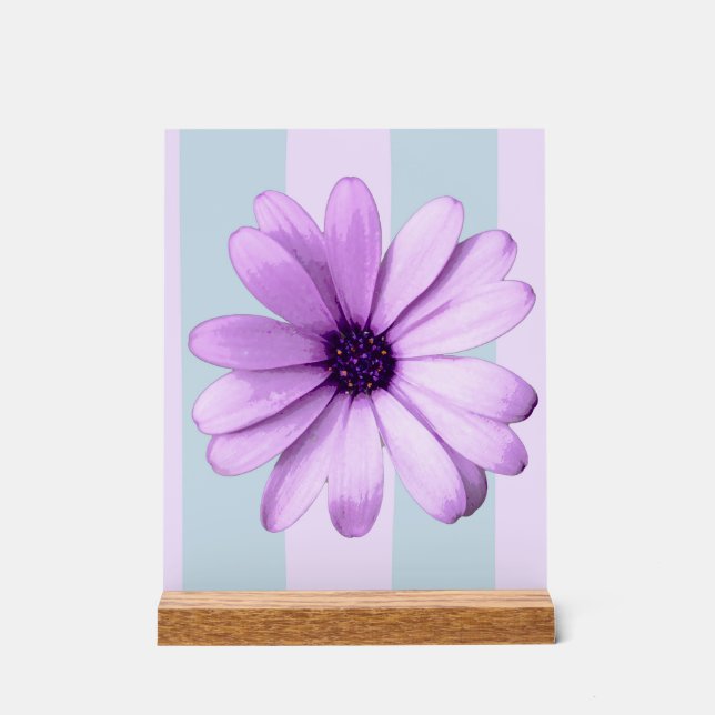 blue and purple striped daisy pattern acrylic sign (Front)