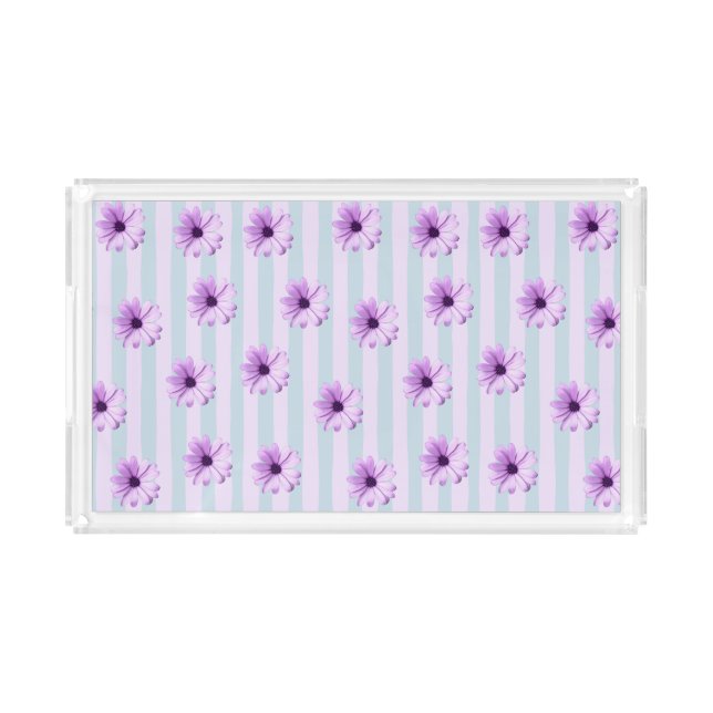 blue and purple striped daisy pattern acrylic tray (Front)