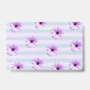 blue and purple striped daisy pattern badge