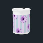 blue and purple striped daisy pattern beverage pitcher<br><div class="desc">pastel lines with African daisy pattern</div>