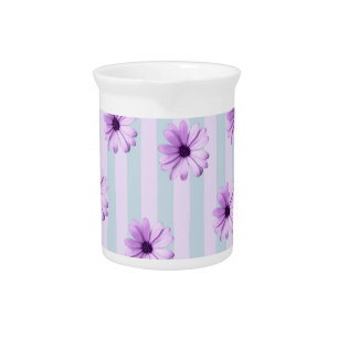 blue and purple striped daisy pattern beverage pitcher