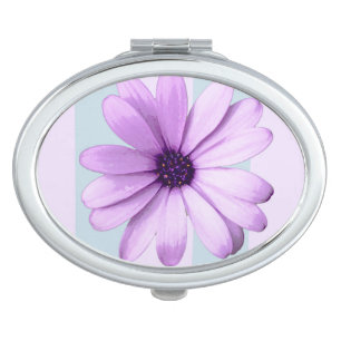 blue and purple striped daisy pattern compact mirror