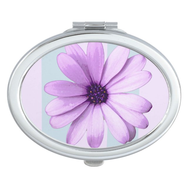 blue and purple striped daisy pattern compact mirror (Front)