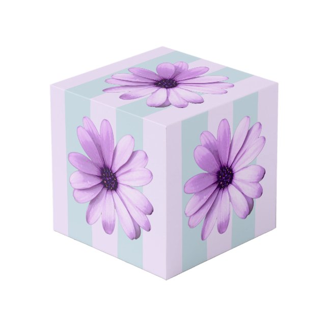 blue and purple striped daisy pattern cube (Front Angled)