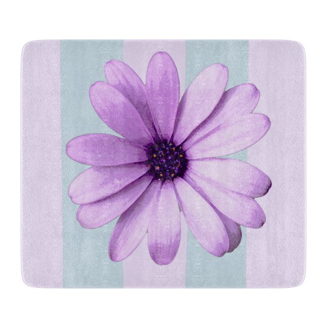 blue and purple striped daisy pattern cutting board (Front)