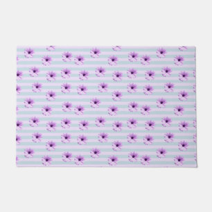 blue and purple striped daisy pattern doormat