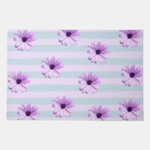 blue and purple striped daisy pattern doormat