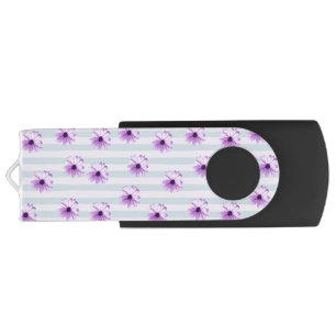 blue and purple striped daisy pattern flash drive