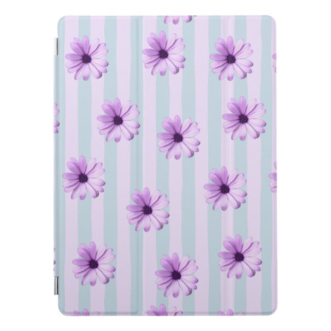 blue and purple striped daisy pattern iPad pro cover (Front)