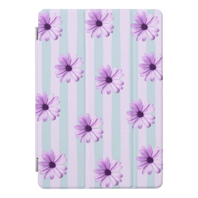 blue and purple striped daisy pattern iPad pro cover (Front)