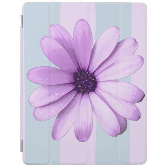 blue and purple striped daisy pattern iPad smart cover (Front)