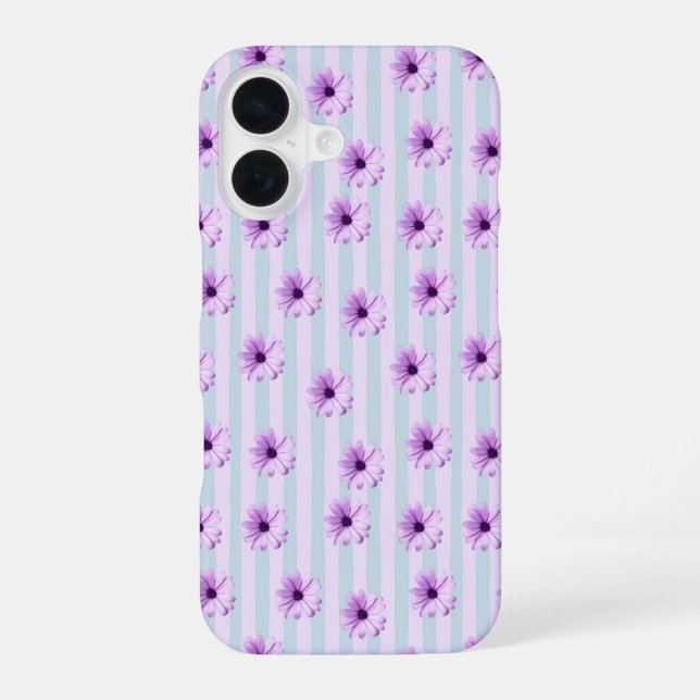 blue and purple striped daisy pattern iPhone case (Back)