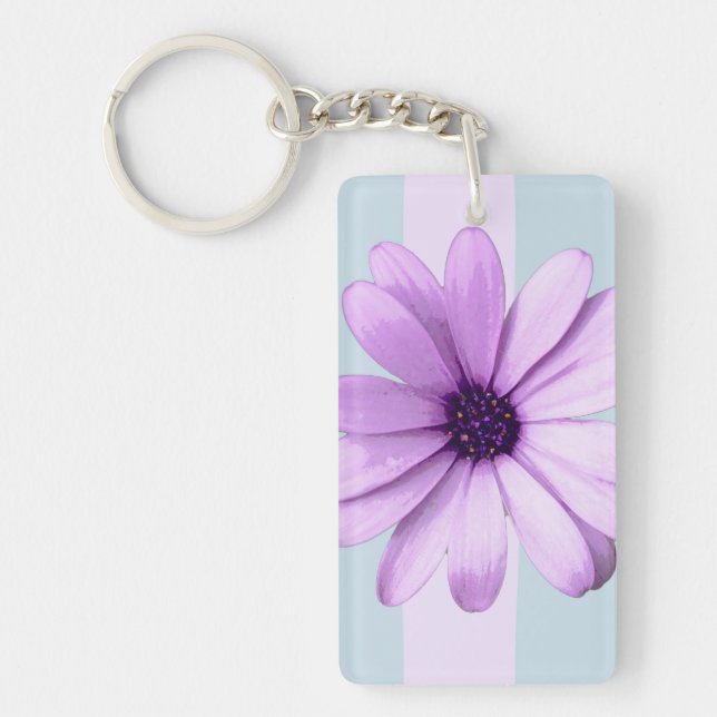 blue and purple striped daisy pattern keychain (Front)